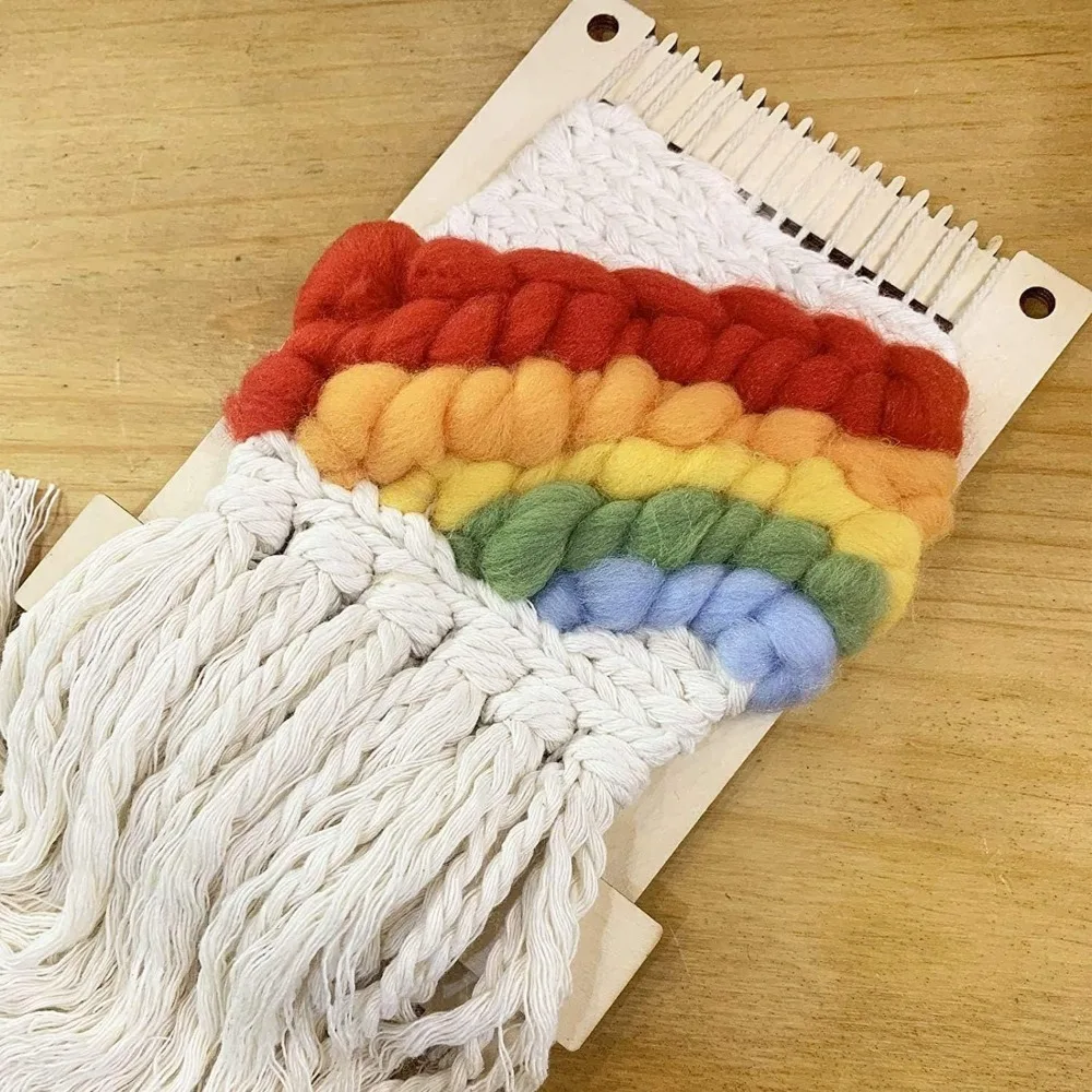 8개의 카키색 직사각형 직조기 세트, 바늘 및 도구 포함, 초보자용 DIY 공예 직조기, 퀼팅 및 뜨개질 용품