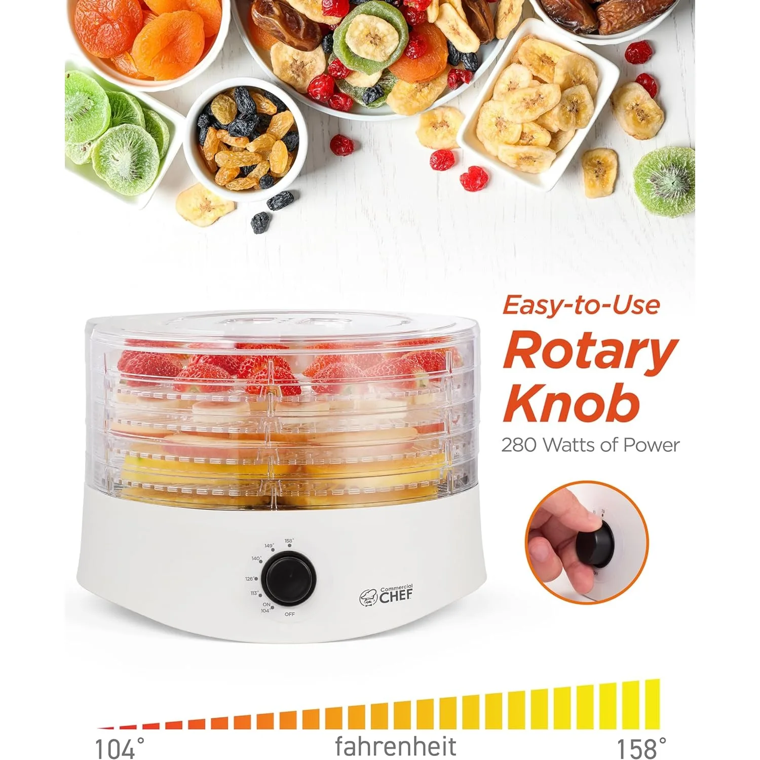 Food Dehydrator,  for Food & Jerky, 280W Meat Dehydrator Machine for Dehydrated Foods w/ 5 Drying Racks White 4
