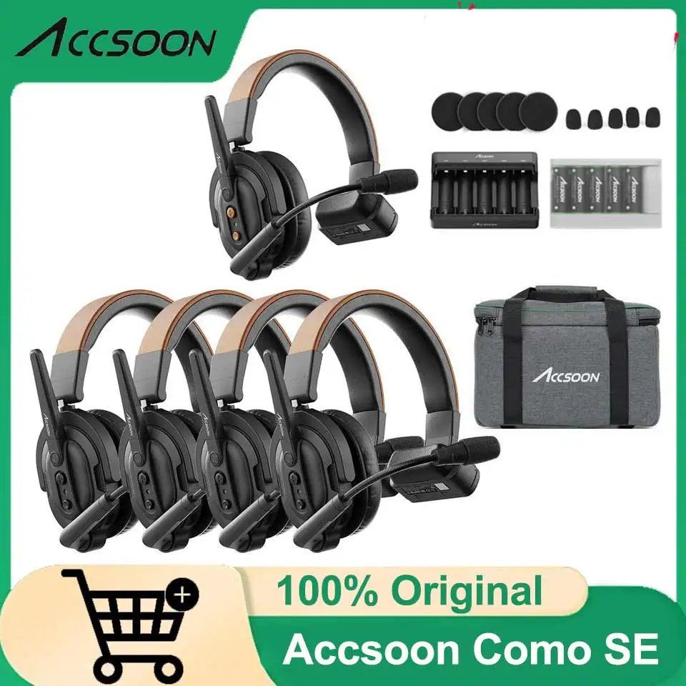 Accsoon CoMo SE 2.4GHz 5인 무선 인터콤 헤드셋 시스템 1개 호스트 4개 리모트 풀듀플렉스 승무원 통신 그룹 토크용