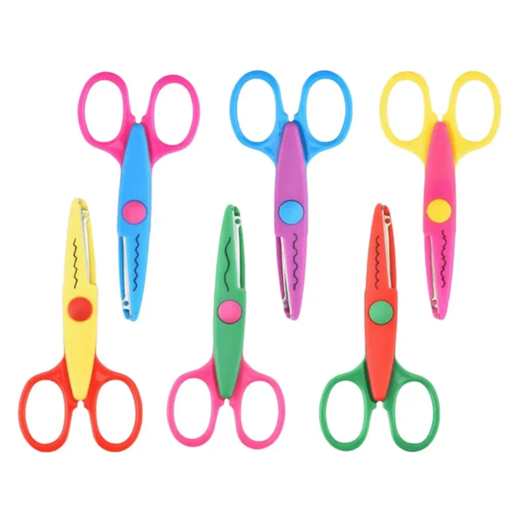 1/6PCS DIY Color Lace Scissors Small Round Head Wavy Pattern Paper Cuttings Scissors Stationery Comfortable Hand