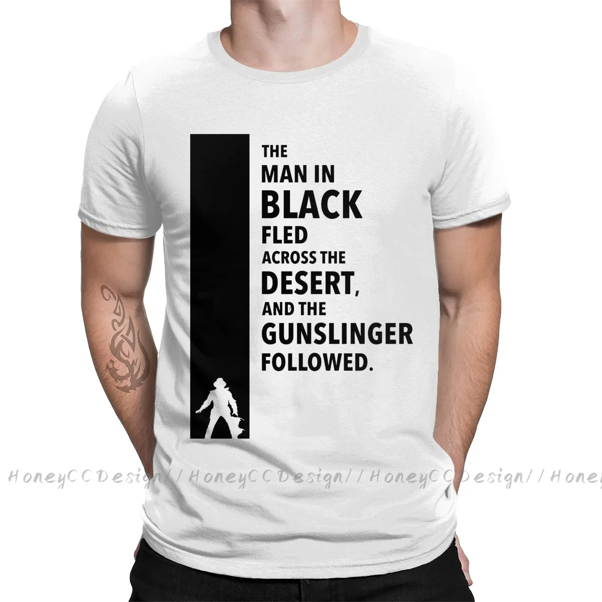 T-Shirt In Cotone Nero Con Stampa Torre Del Deserto Camiseta Hombre Per Uomo Moda Camicia Streetwear Regalo