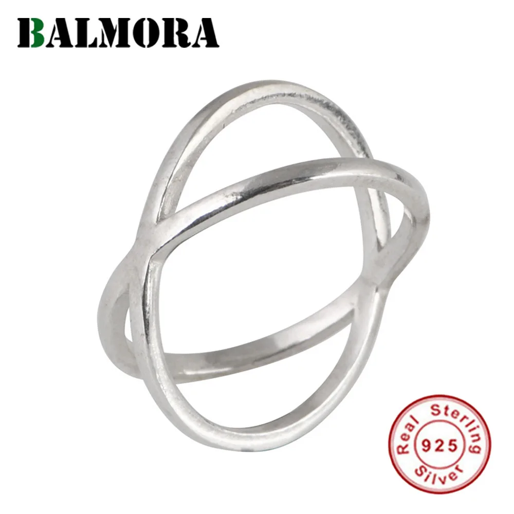 

BALMORA S925 Silver Double Circle Geometry Finger Rings For Women Girl Circular Infinity Statement Eternity Anillo Jewelry Gift