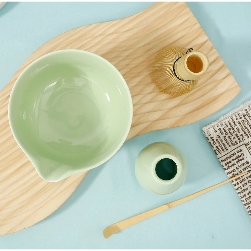 1/4pcs Japanese Matcha Tea Set Ceramic Matcha Bowl Mouth Bamboo Whisk And Tea Scoop Grinder Brush Tea-making Tools matcha tea set,matcha tea tools,tea ceremony tools,tea set,matcha whisk