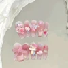10Pcs Hot Sale Kawaii Sanrio Hello Kitty Kuromi Fake Nail Art Handmade 3D Bowknot Rhinestone Removable Nail Art Girls Gift 3