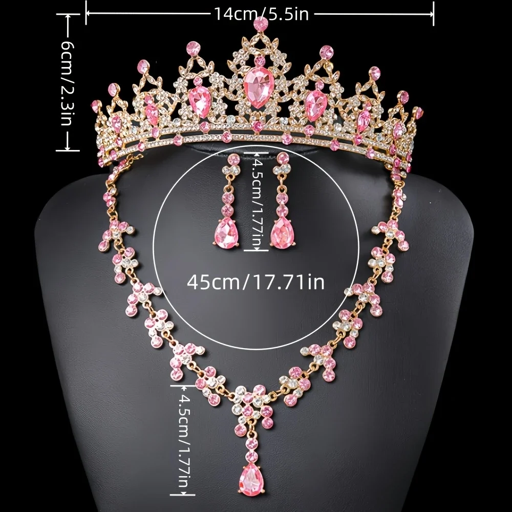 Fashionable and Elegant Bridal Accessories 3-Piece Set Wedding Crown Headpiece Necklace Earrings Wedding Dress Accessories - 2