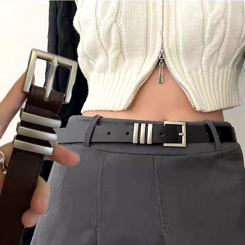 

2024 New Korean Fashion Wild Belts for Women Chic Students Casual Retro Simple Leather Square Buckle Belt Trouser Belt for Men