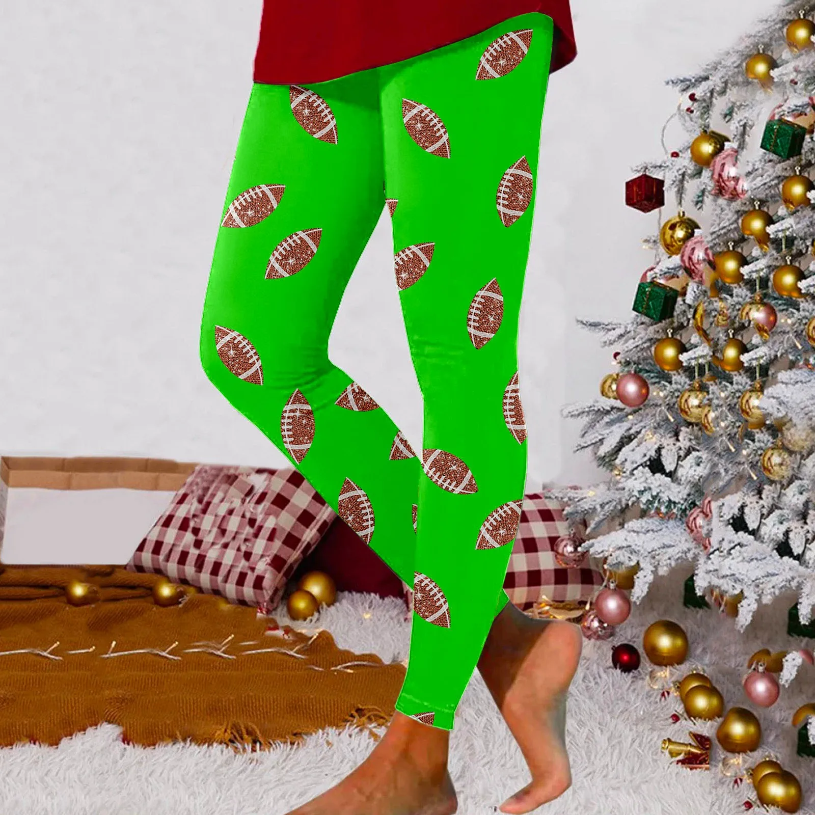 

Leggings For Women Fashion Workout Out Leggings Christmas Print Color Block Pants Soft Stretchy Exercise Leggings for Women Pack