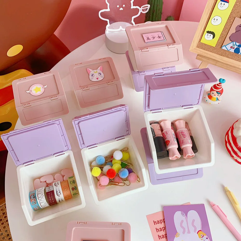 Ins Korean Pink Mini Stationary Organizer making tape stickers trinkets hairpins storage box student desk organizer accessories stationery organizer,stationery storage box