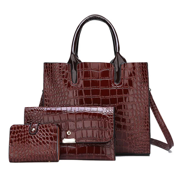 

3 Sets Handbags High Quality Pu Alligator Leather Women Luxury Brands Tote Bag Ladies Shoulder Clutch Messenger