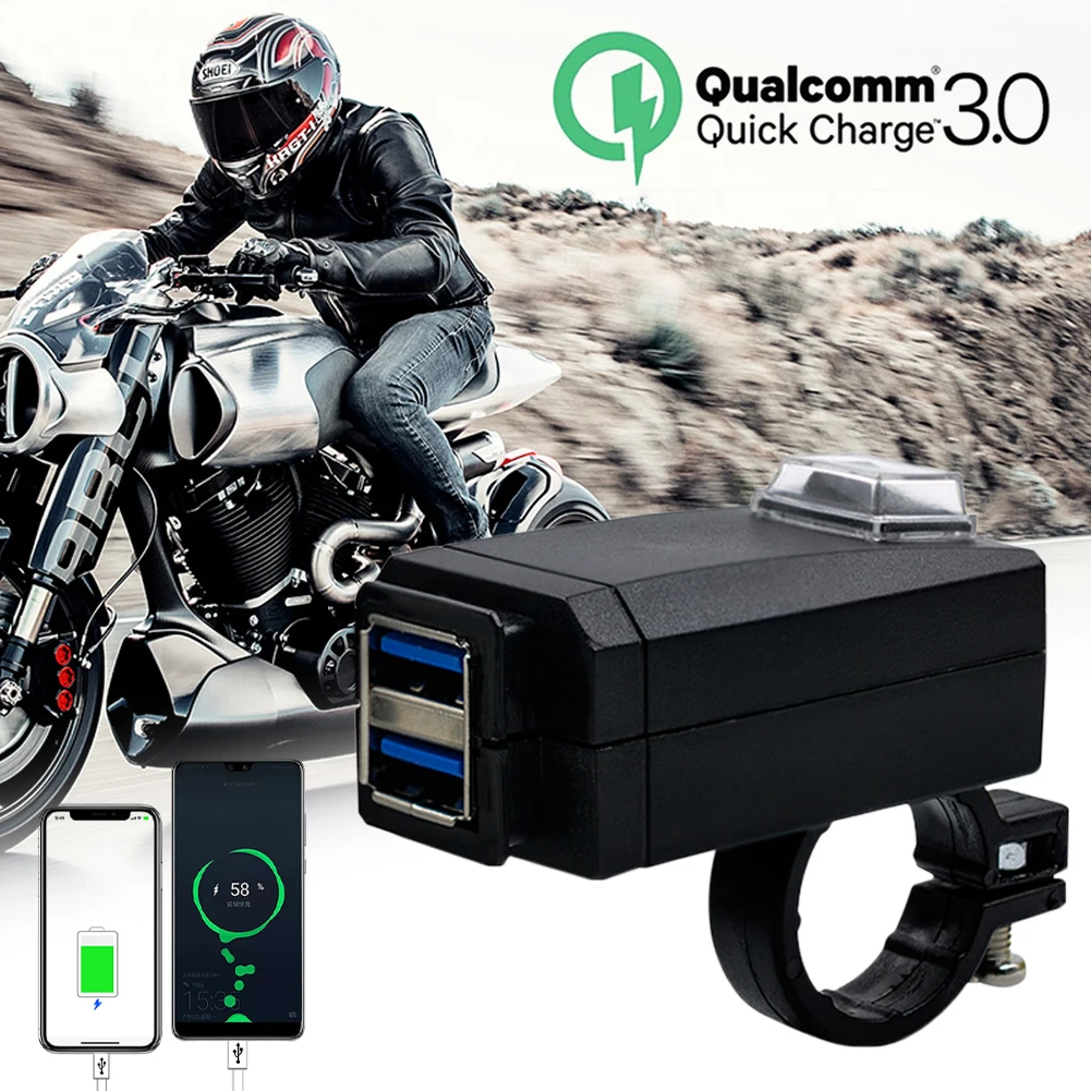 

Motorcycle Charger Dual USB Universal QC 3.0 USB Waterproof Dual USB Quick Change 12V Power Supply Adapter Motorcycle Chargers