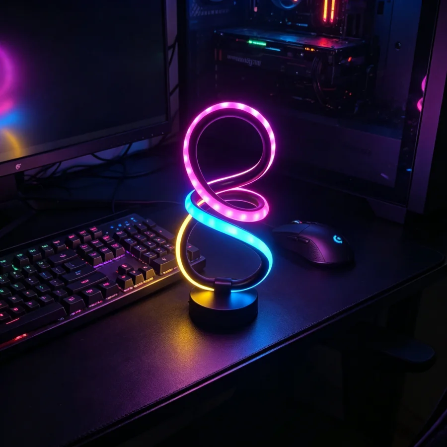 1PC 현대식 인피니티 8자형 RGB LED 테이블 램프, 밝기 조절 가능 색상..