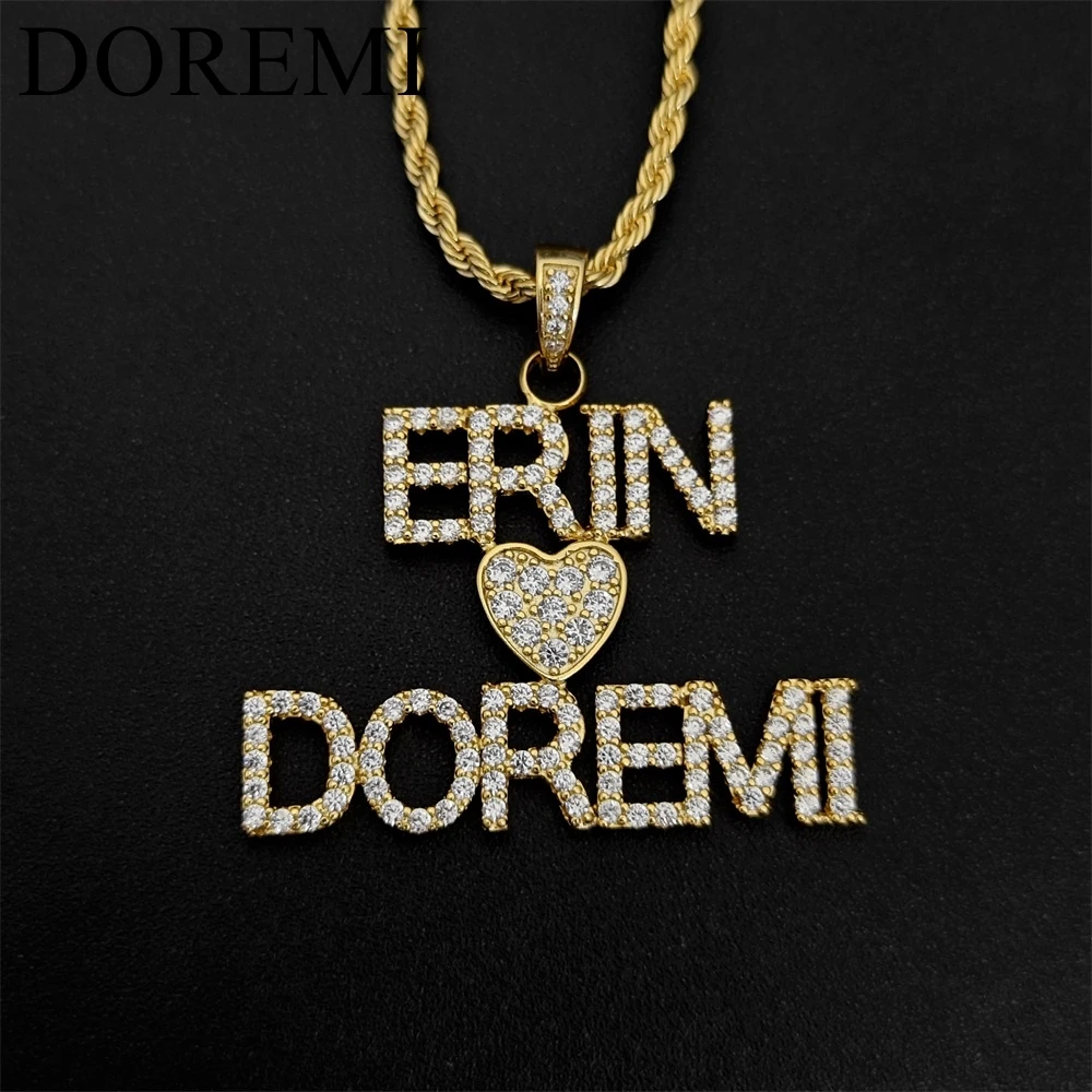 DOREMI 9MM Double Name Crystal Letter Heart Necklace Rope Chain Zircon Buckle Fashion Custom Name Necklace Friendship Jewelry