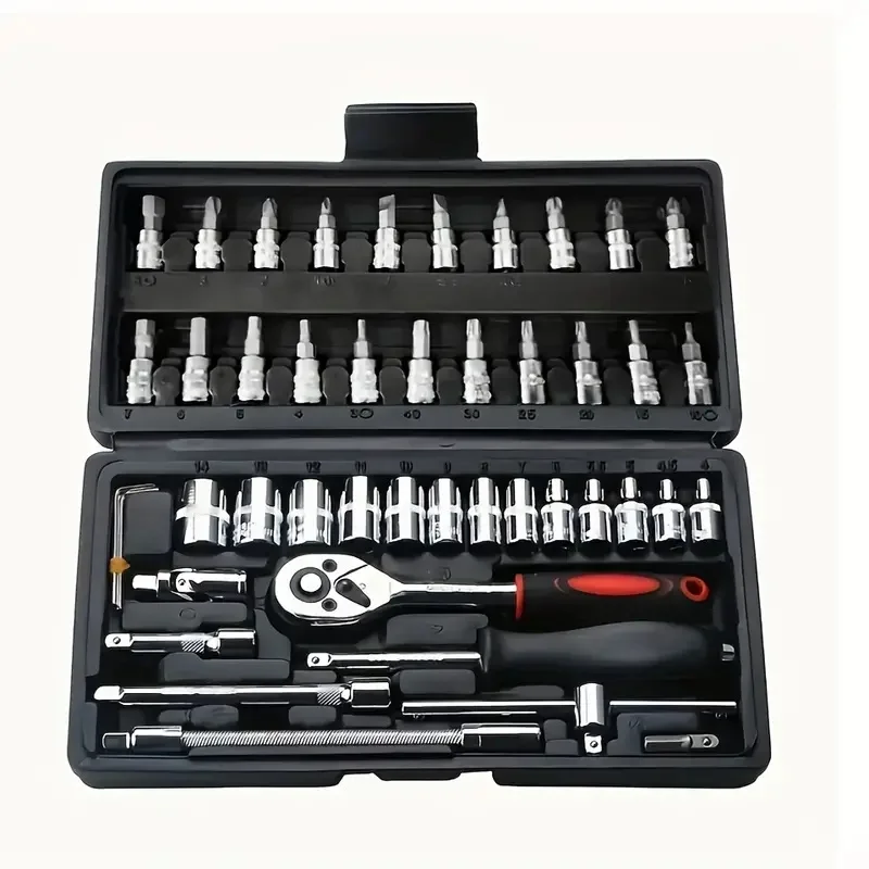 46Pcs 1/4-Inch Socket Wrench Set Car Repair Tool Ratchet Torque Wrench Combo Tools Auto Repairing Tool Spanner Wrench Hand Tools