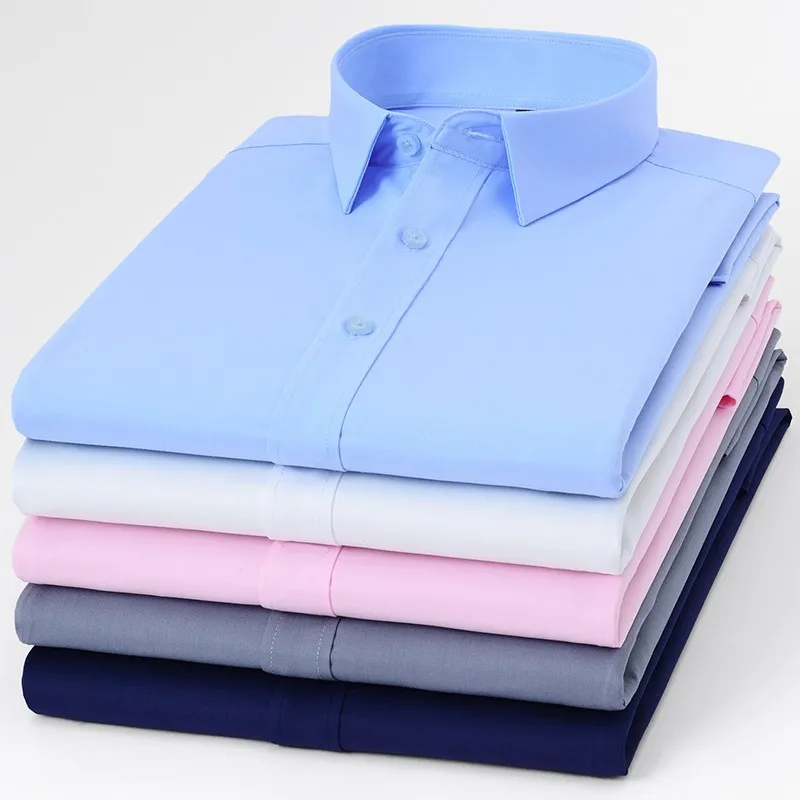 Bamboo Fiber Wrinkle Dress Shirt 2023 Long Sleeved Shirt White Blue Classic Male Social Casual Slim Fit Shirt 5XL