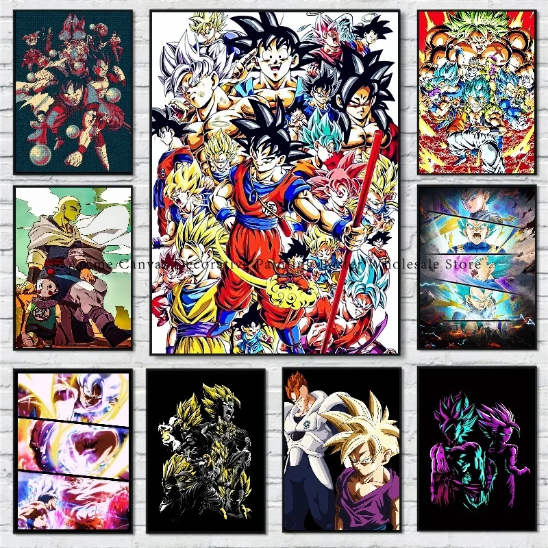 

Anime Figure Dragon Ball Peripheral Frameless Poster Canvas HD Painting Prints Goku Vegeta Room Home Decoration Children's Gift