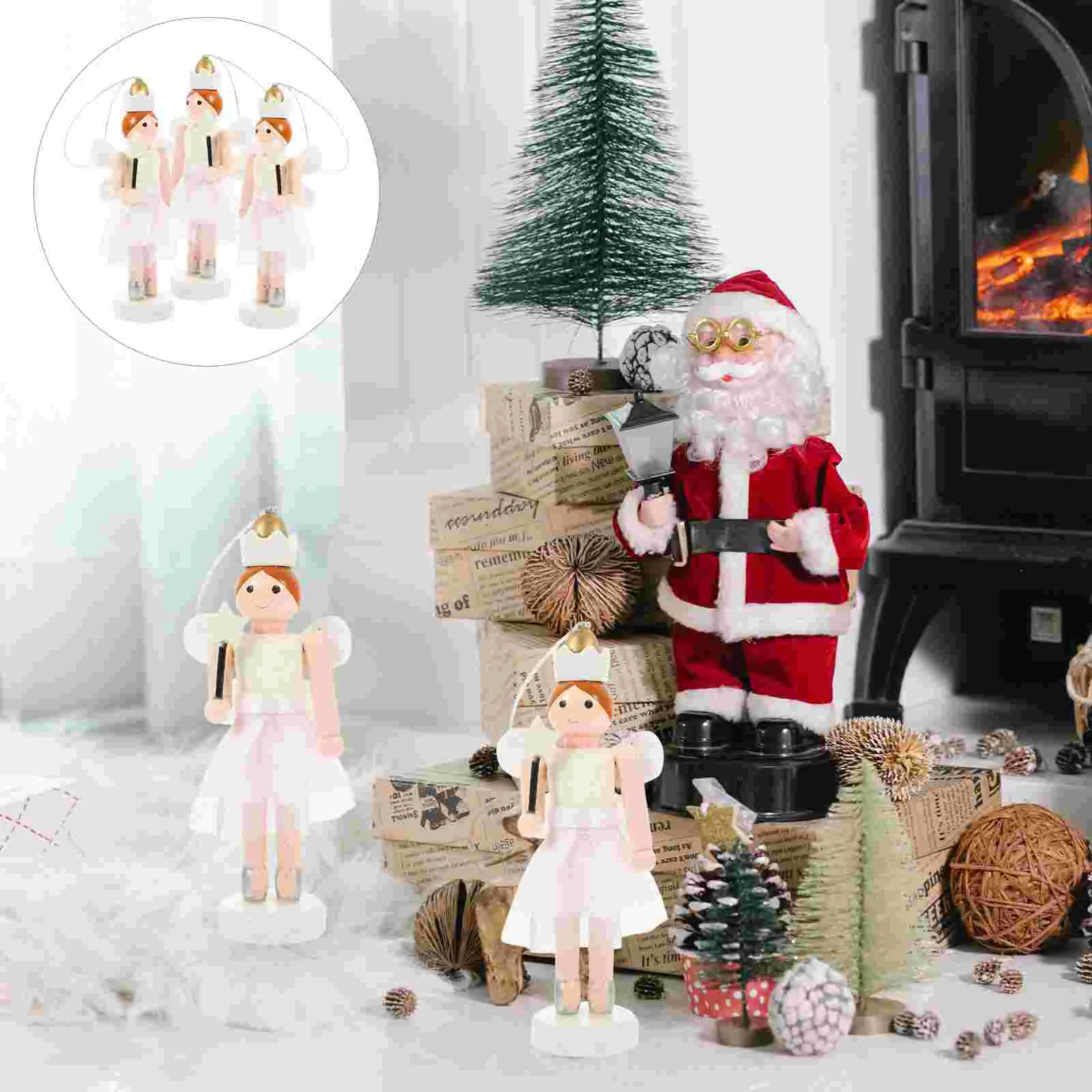 

3Pcs Angel Wooden Crafts Xmas Nutcracker Toys Children's Christmas Gifts