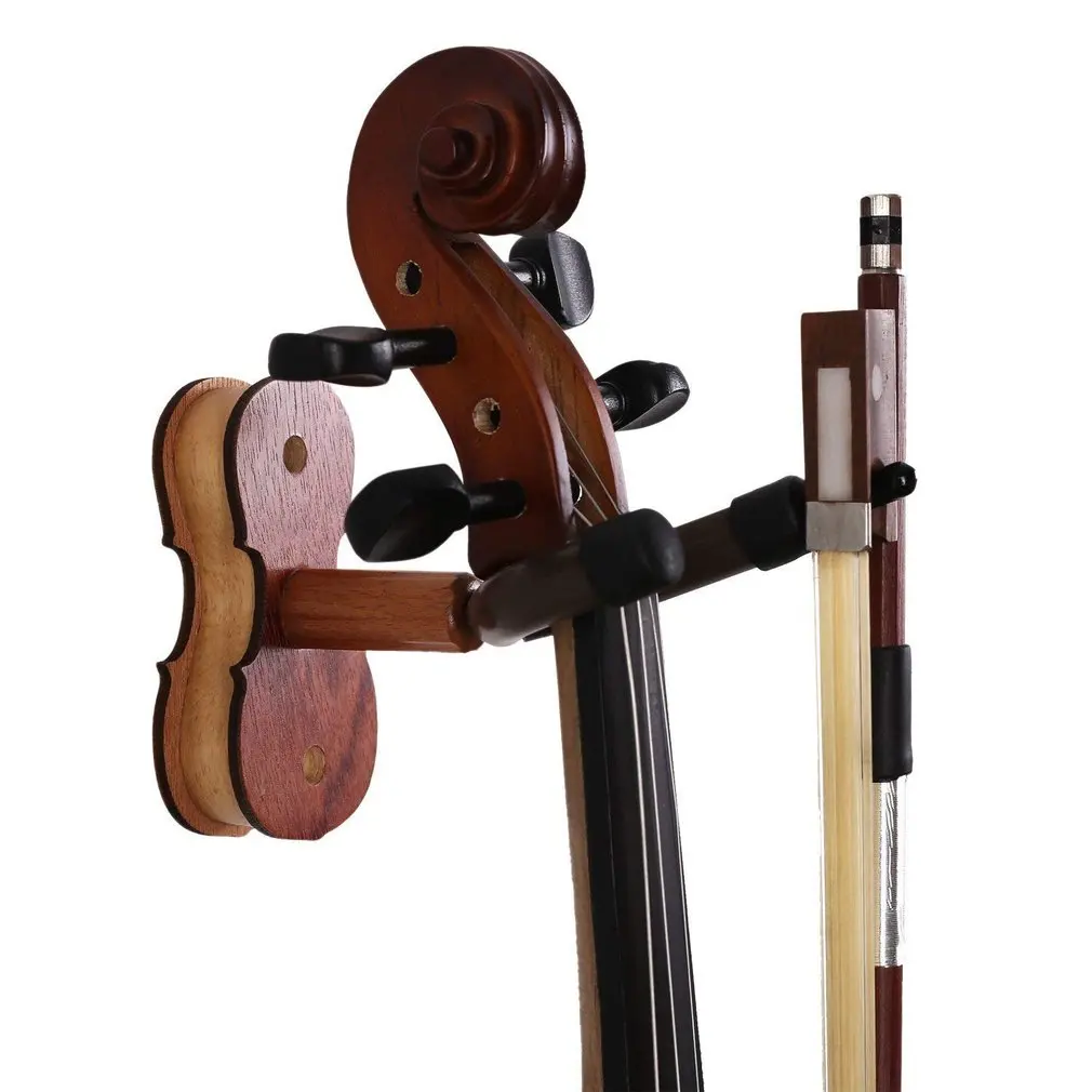 

Practical Wall Mount Violin Holder Viola Hanger Hook Keeper With Bow Holder Rubber Cushion Wood Base Violin Accessories