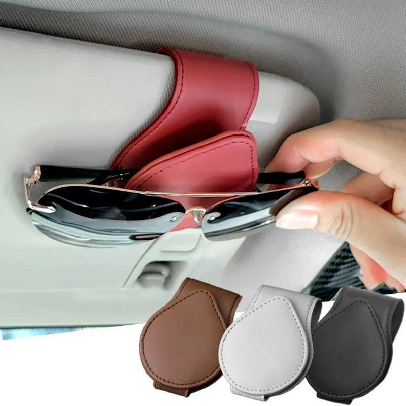 Leather Sun Visor Glasses Clip Universal Car Interior Card Ticket