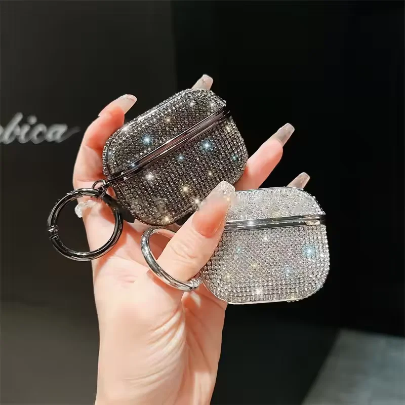 Deluxe Plated Sparkling Diamond Bluetooth Headphone Case with Keychain - Shockproof Earphone Cover