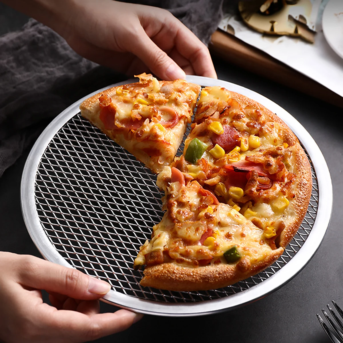 Pizza Bakeware 8/9/10/11/12/13 Inch Round Pizza Baking Tray DIY Pizza Screen Metal Net Non-stick Pan Seamless Aluminum Screen