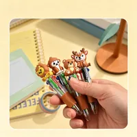 5/10Pcs Cute Animal 4-Color Retractable Ballpoint Pens, Transparent Multi-Color Mini Pocket Pens, Cartoon Silicone Topper Multic 4