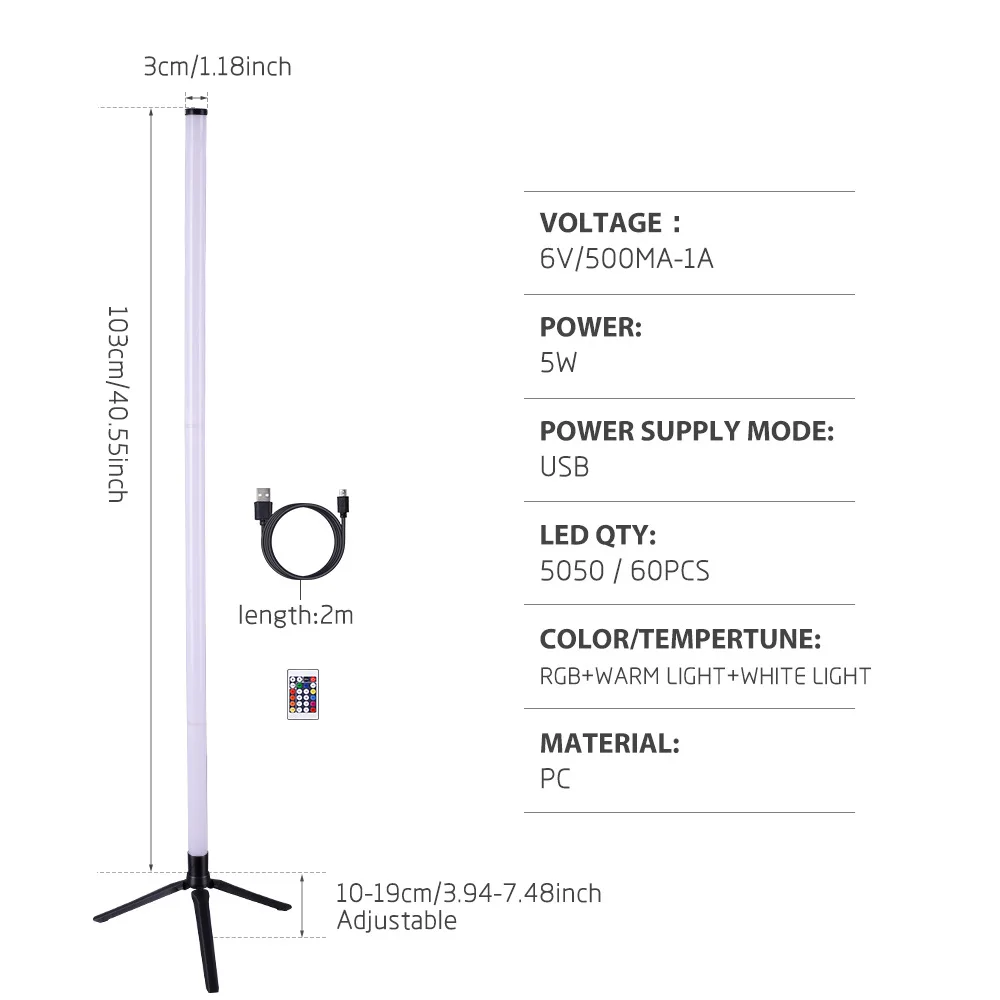 Led Floor Lamp 103CM RGB LED Floor Lamp Smart Remote Control Modern Corner Floor Lamp Atmospheric Standing Stand Light Christmas Decor Lighting