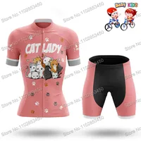 2023 Kids Funny Cartoon Cat Cycling Jersey Set Summer Short Sleeve Girls Clothing Kits Children Road Bike Tops Bicycle Suits MTB 1