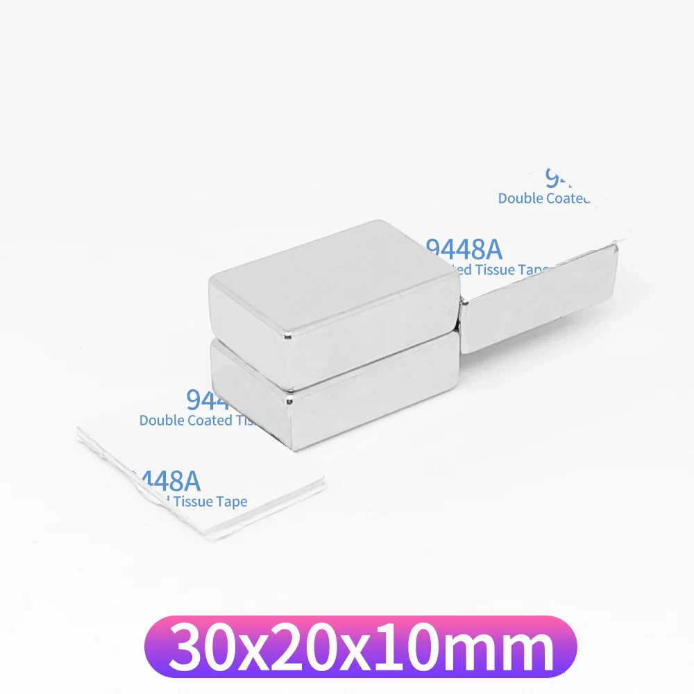 Imanes de neodimio súper potentes con cinta de 3M, imanes de neodimio de bloque 30x20x10, 30x20x10mm, 1/2/5/10 piezas