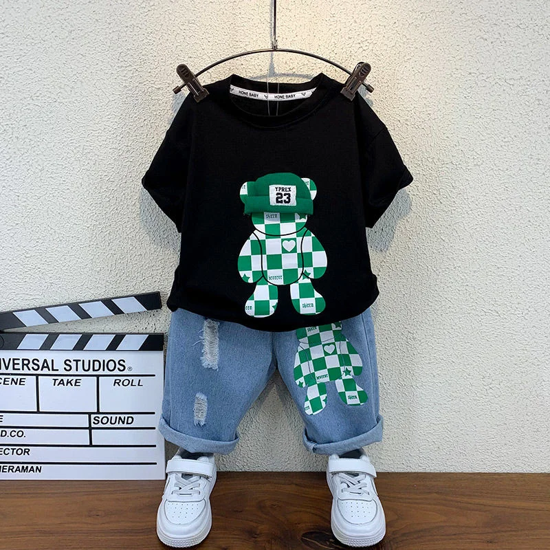

Summer Baby Boys Clothing Sets Children's Clothes Tops Bear T-shirt + Short Pants Pieces Set Kids Boys 4 5 6 7 8 9 10 12 Years