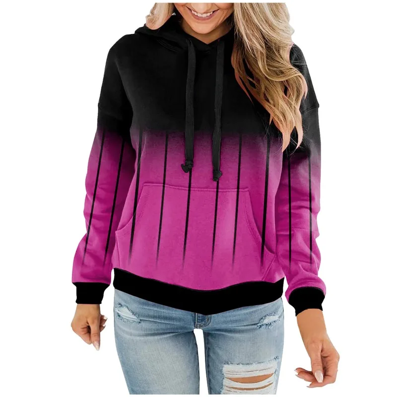 Women's Autumn Winter Y2K Printed Fashion Patchwork Hooded Casual Versatile Pullover Stylish Elegant Sweatshirts Thick Lady Tops