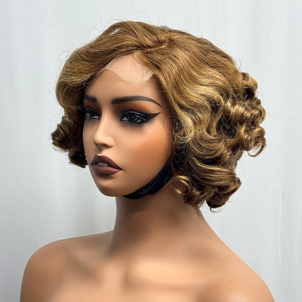 250% Density Bob Wigs Loose Bouncy Curly 4x4 Transparent Lace Closure Frontal Wigs Side Part Loose Texture 100% Human Hair Wig