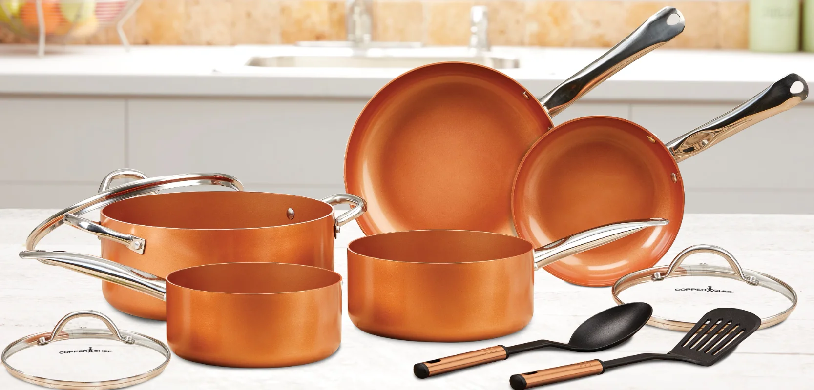 Copper Chef 10 Piece Nonstick Pan Set, with CeramiTech cookware sets pots  and pans stainless steel cookware set kitchen - AliExpress