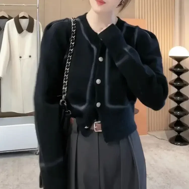 

Autumn Winter Fashion O-neck Top Cardigan Women French Style Classic Style Chic Brown Knitwear Sweaters Women