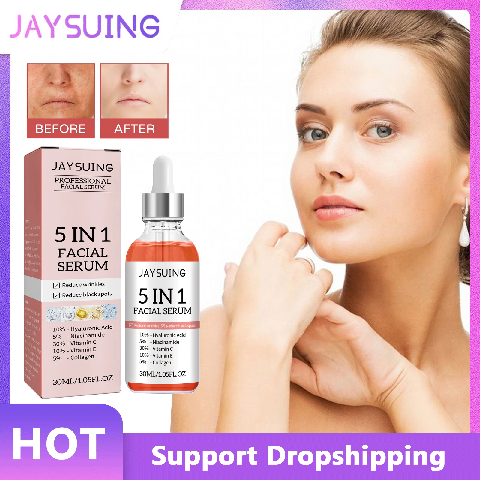 Jaysuing Hyaluronic Acid Face Serum 5 In 1 Moisturizing Whitening Anti
