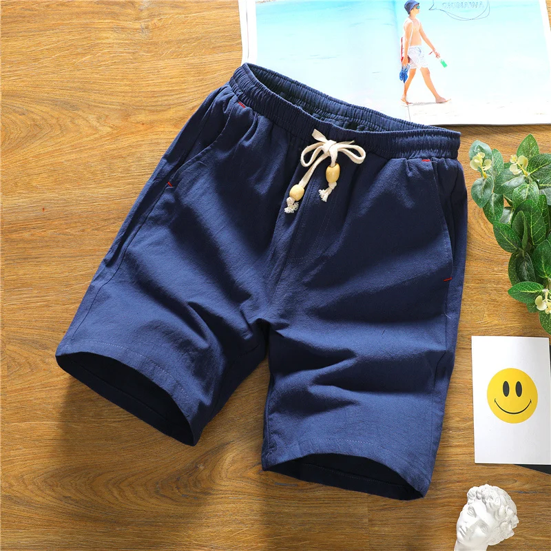 Summer Shorts for Men Cotton Elastic Waist Solid Color Loose Fitting Casual and Versatile Breathable Pure Cotton Home Pants 5