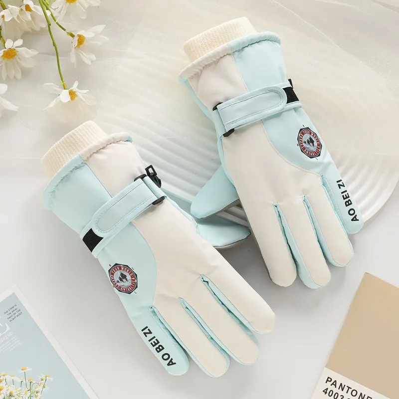 Women Winter Keep Warm Touch Screen Waterproof Anti Slip Thickened Outdoor Sports Ski Gloves Add Velvet Cycling