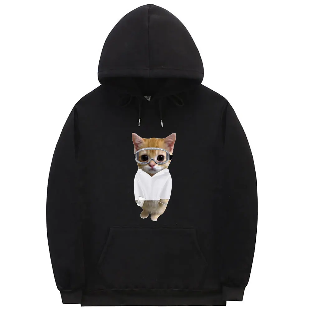 

El Gato Cientifica Kitty Funny Meme Graphic Hoodie Cute Sad Crying Cat Hooded Sweatshirt Men Women Casual Fleece Cotton Hoodies