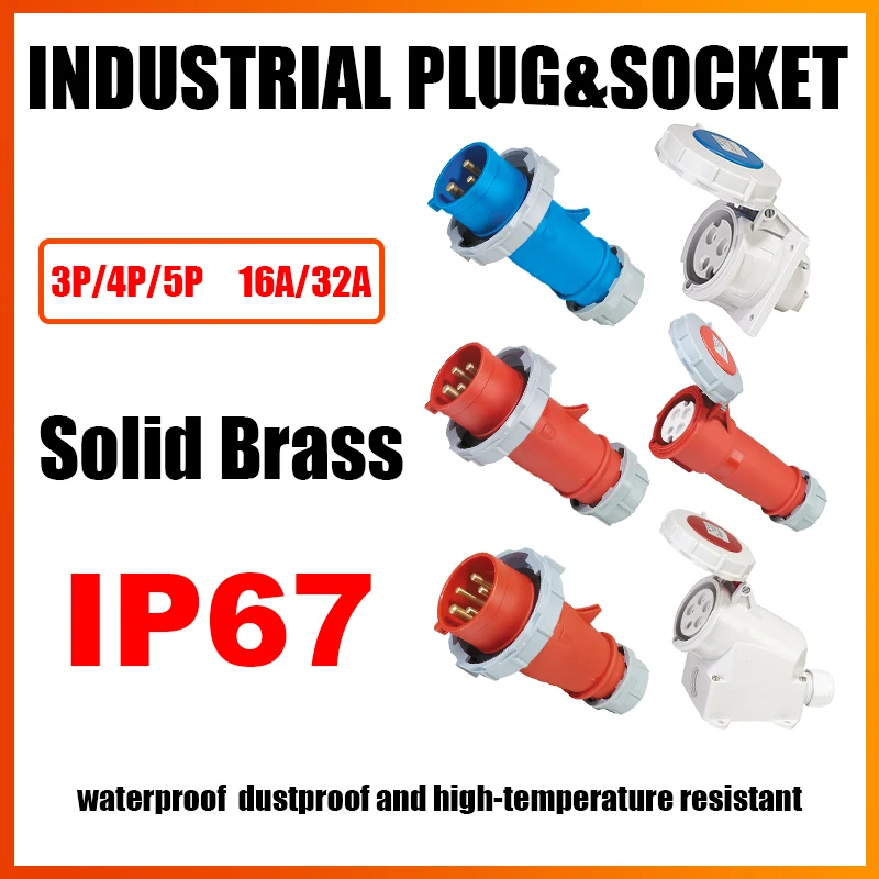 

IP67 Industrial Plug and Socket Connector 3Pin 4Pin 5Pin 16A/32A Waterproof High-end Type Wall Mounted Socket Panel Socket