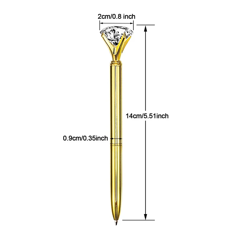 6Pcs Diamond Ballpoint Pens Gold Large Crystal Pens Rhinestones Ballpoint Pens Stationary Writing Supplies 6