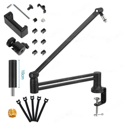 Enhanced Low-Profile Adjustable Microphone Boom Arm with Cable Management (Black)