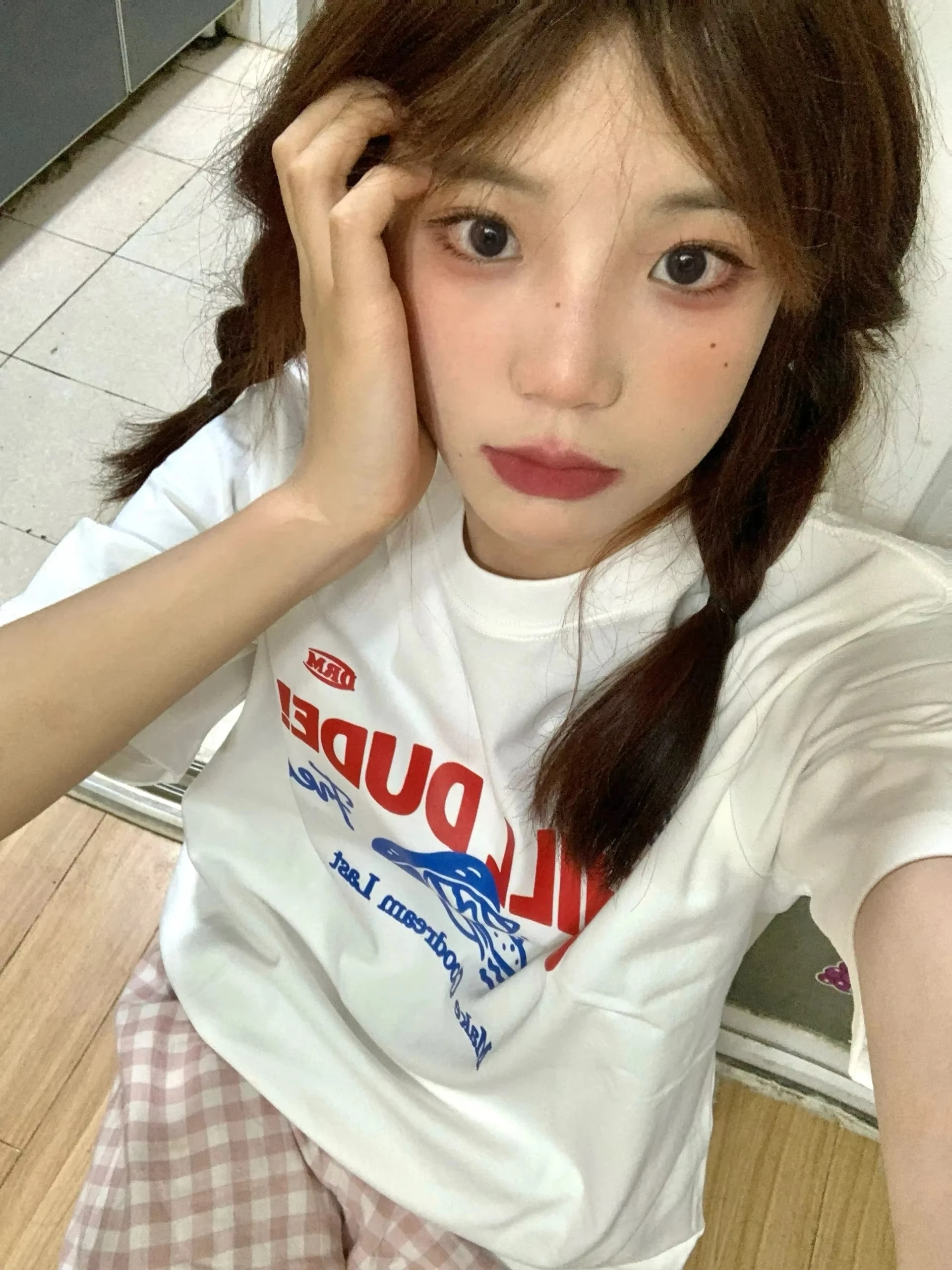 Summer Printed T-Shirt Women's White Casual Kids Cartoon Top Trendy High-End Feeling Cotton Sandwich Summer Men Women Clothes
