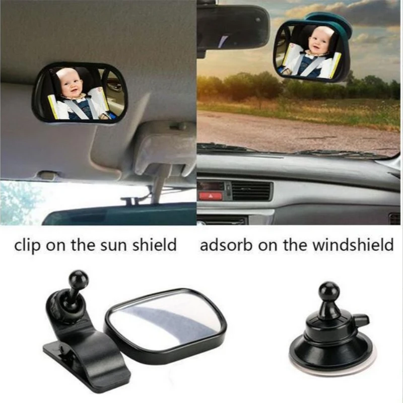 Baby Mirror Car Interior Rear View Mirror with Sucker & Clip Rear Facing Mirrors Safety Driving Kids Monitor Angle Adjustable