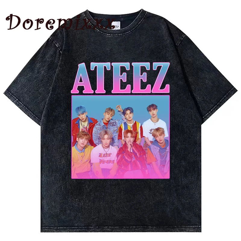 

Корейские футболки с принтом ATEEZ для мужчин и женщин, Стильные топы в стиле K-POP, оверсайз, уличная одежда с графическим принтом, одежда для девушек в стиле Харадзюку