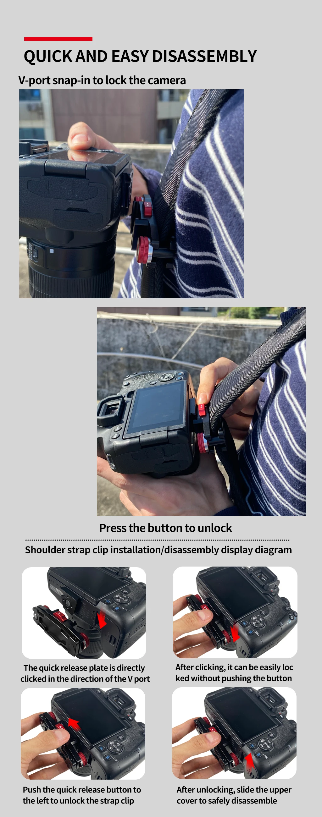 Kamera Taille Gürtel Clip Quick Release Slide V Platte Schnelle Schalter für GoPro OSMO 360DSLR Klemme Schulter Gurt Rucksack Halter Werkzeug – Detail 3