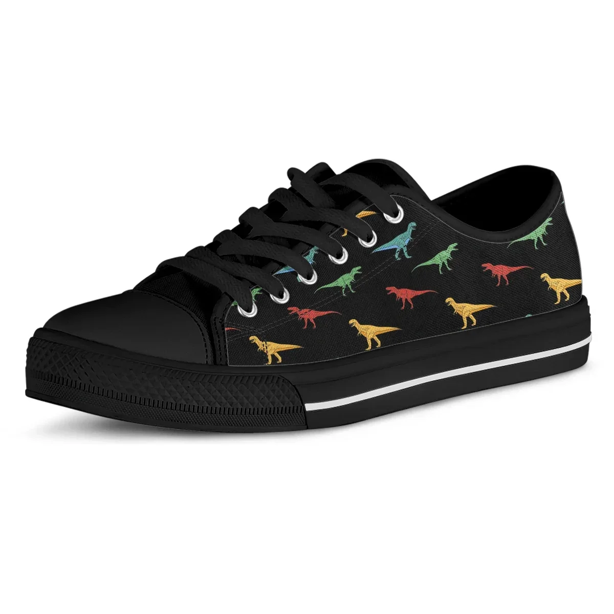 Shoes Cartoon T-Rex Women Black Canvas Spring Women Casual Comfortable Flat Vulcanize White Sneakers