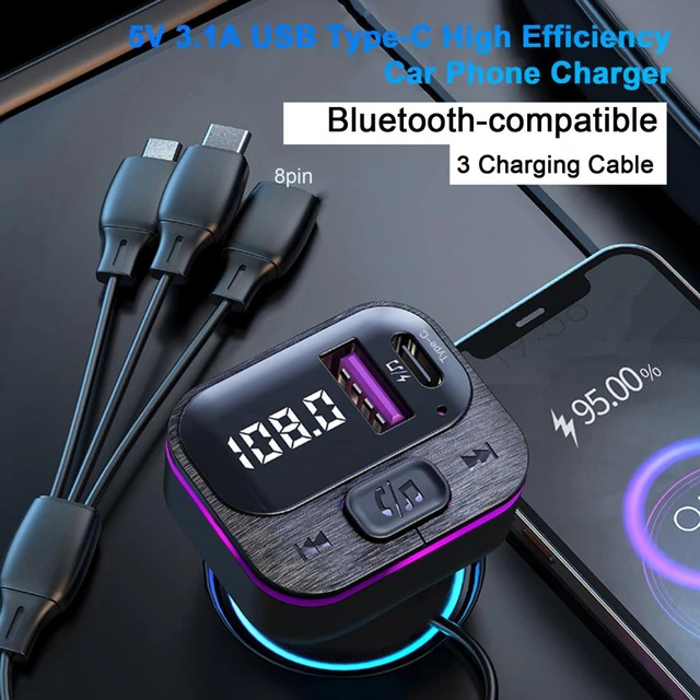 Car Charger MP3 Player Bluetooth-compatible FM Adapter 3 Charging Cable 66W  Universal 5V 3.1A USB Type-C Fast Charge Vehicle - AliExpress