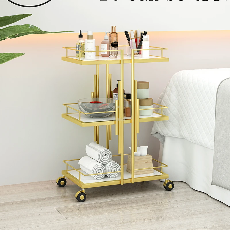 lampu nordic mewah besi tempa bunga berdiri balkon lantai multi layer melangkah pot pemegang untuk tanaman lobak hijau rak bunga Simple Nordic Iron Art Salon Trolleys Light Luxury Beauty Salon Tool Cart Rack Modern Salon Furniture Multi-layer Mobile Trolley