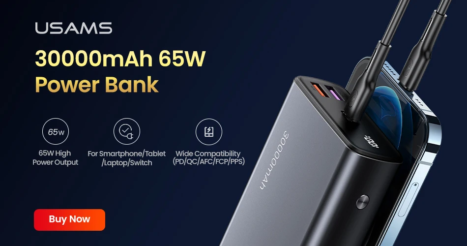 USAMS PD 20W 3 In 1 Power Bank 10000mAh Wall Charger External Battery With Cable US EU Plugs For iPhone Huawei Xiaomi Samsung power bank portable charger