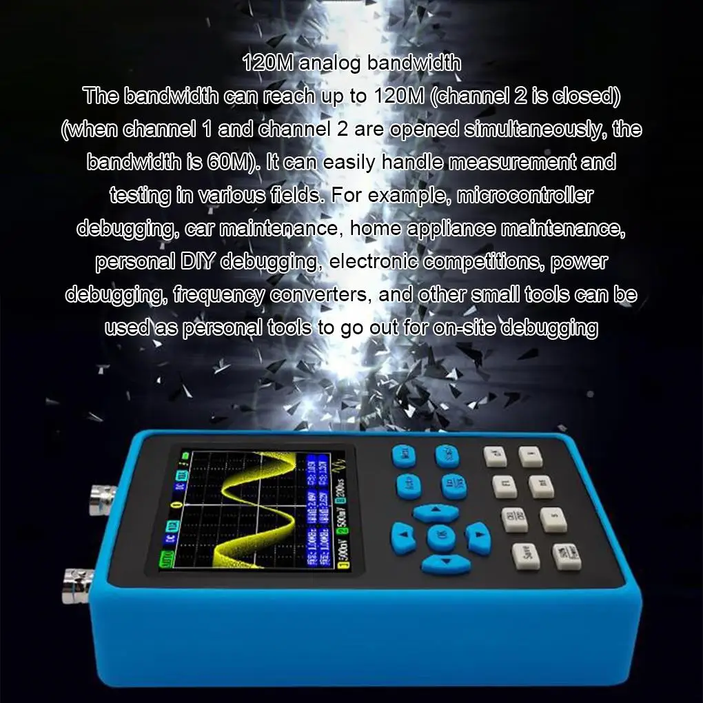 DSO2512G 120M Bandwidth 500MSa/s 2 In 1 Dual Channel Oscilloscope 10mV Minimum Vertical Sensitivity FFT Spectrum Analysis