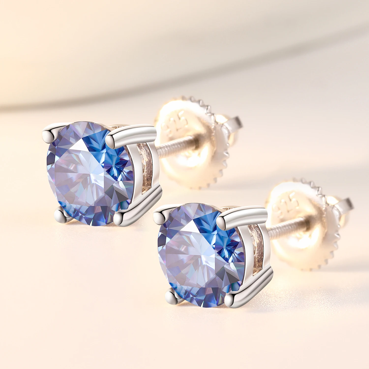Real D Color VVS 1 Carat Blue Green Yellow Pink Color Round Cut Moissanite Stud Earrings For Women Men Screw Back Jewelry Gifts